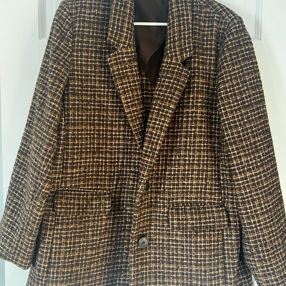 Old Navy Brown Checkered Pea Coat